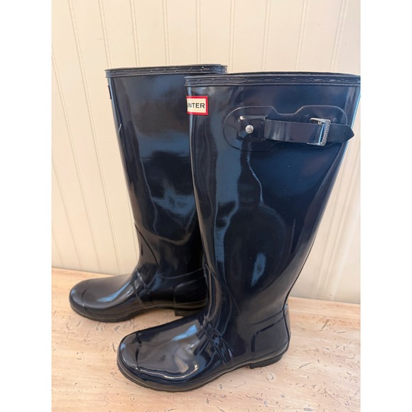 Hunter Shoes - Hunter Rain Boots Womens Size 10 Blue Rubber Knee High Tall Gloss WFT1000RGL